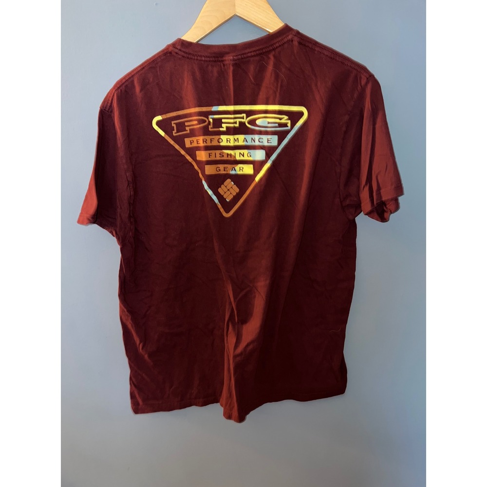 Columbia PFG Performance Fishing Gear Graphic T-Shirt Maroon Mens Large